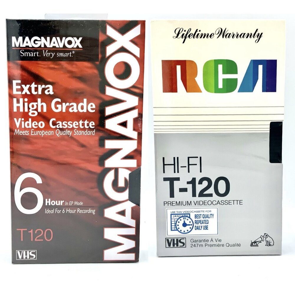 lot 2 T-120 VCR VHS Tape 6 Hours Video Cassette New Sealed Magnavox & RCA Hi-Fi